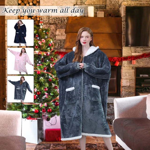 Blanket Hoodie with Zipper Flannel Wearable Blanket Warm Cozy Blanket paHqD