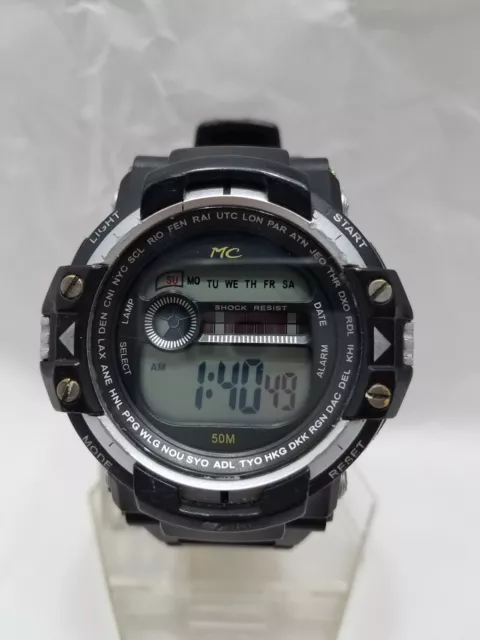 Men's Digital LCD Sports Watch Montres Carlo 8549 50 Meter Water Resistant Black