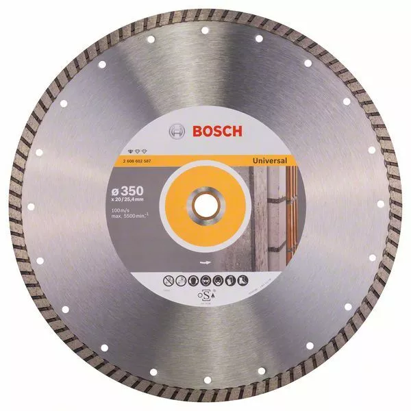 Bosch Disque à Tronçonner Diamanté Universel Turbo, 350 x 20,00 / 25,40 x 3 x 10