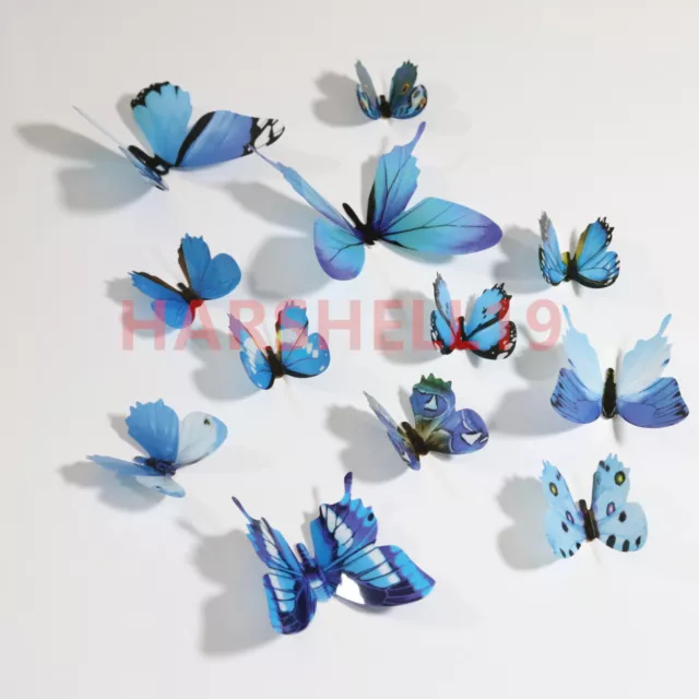 12PCS 3D Butterfly Adhensive Wall Stickers Decal PVC Home Room Decor Colourful