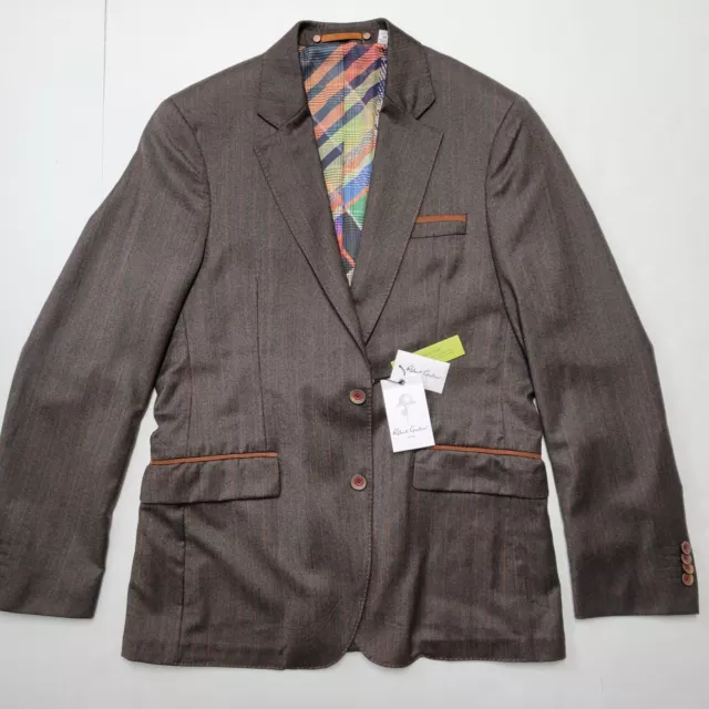 ROBERT GRAHAM NEW ABBEY Men's Blazer 38R Brown Orange Striped Men's Sport Coat