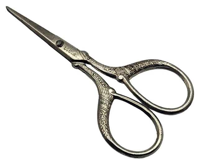 ANTIQUE Silver Sewing Thread Scissors Made in USA