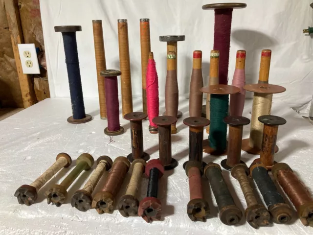 31 Vintage WOOD SPOOL  large bobbin antique wooden display thread craft