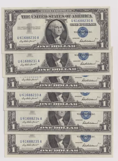 Consecutive 1957 One Dollar Blue Seal Note Silver Certificate Bill $1  CRSP/UNC