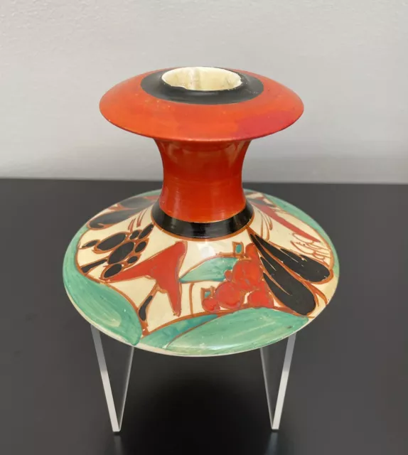 Clarice Cliff RED TREES & HOUSE Candlestick Holder Fantasque Mark c1929