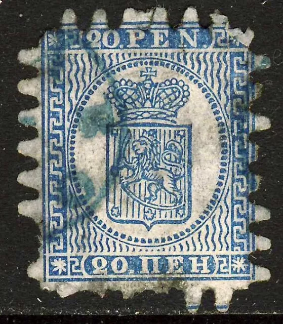 FINLAND 1866 20p Pale Blue on Blue Wove Paper Roulette 8 Type iii SG 37 VFU