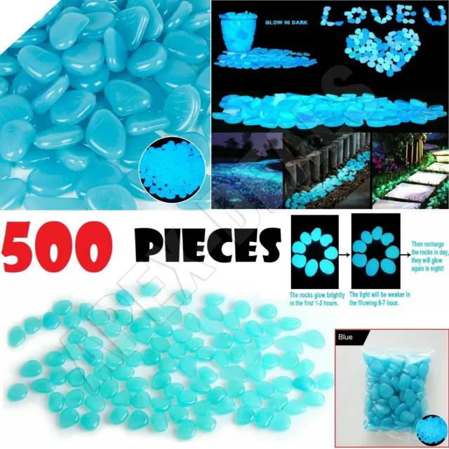 500x Glow In The Dark Pebbles Stones Luminous Garden Walkaway Tank Fish Aquarium