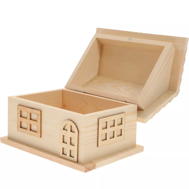 House Shaped Wooden Box Desktop Organiser Storage Holder Pine