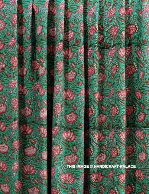 Indiano Verde Floreale Tessuto Hand-Block Stampa Tela Anatra Fodera Tessuto