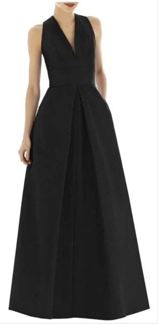 Alfred Sung senza Maniche Gonna a Pieghe Vestito Con Tasche Nero 14 Nuovo D611