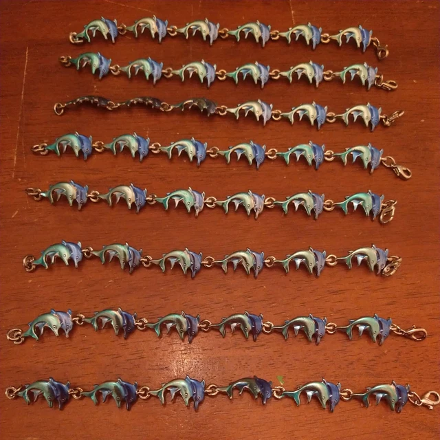 Lot of 8  Dolphin Link Bracelets Costume Jewelry 7.5" long