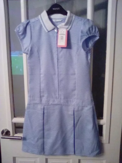 Abito Scolastico Nuovo Con Etichette Marks Spencer Blu E Bianco A Quadretti Chiusura Anteriore Con Cerniera Età 9-10