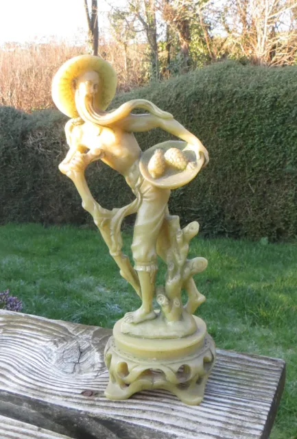 Faux/Resin Jade Lamp Base - Carved Chinese Man/Fisherman with Pineapples