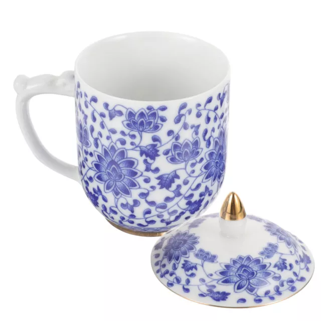 Blue White Ceramic Tea Cup with Lid Chinese Porcelain Mug Jingdezhen Teacup