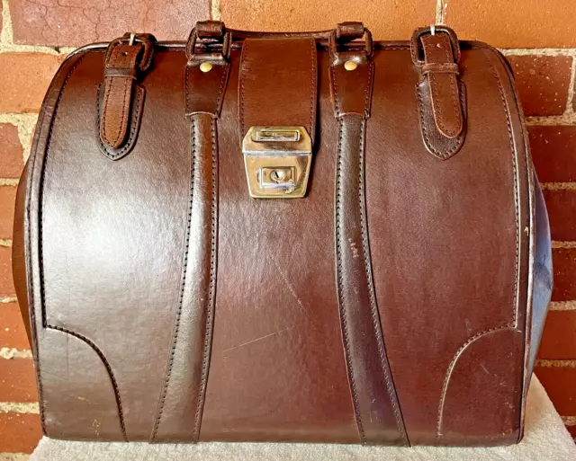 Vintage Medical Doctor Dentist Bag Leather Mid Century Mad Men Satchel Briefcase