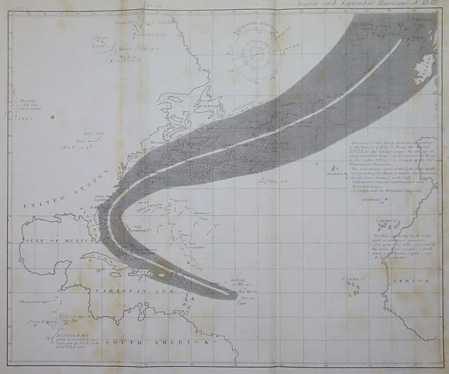 1855 M F MAURY Hydrography Map / Chart ~ HURRICANE of AUGUST SEPTEMBER 1848