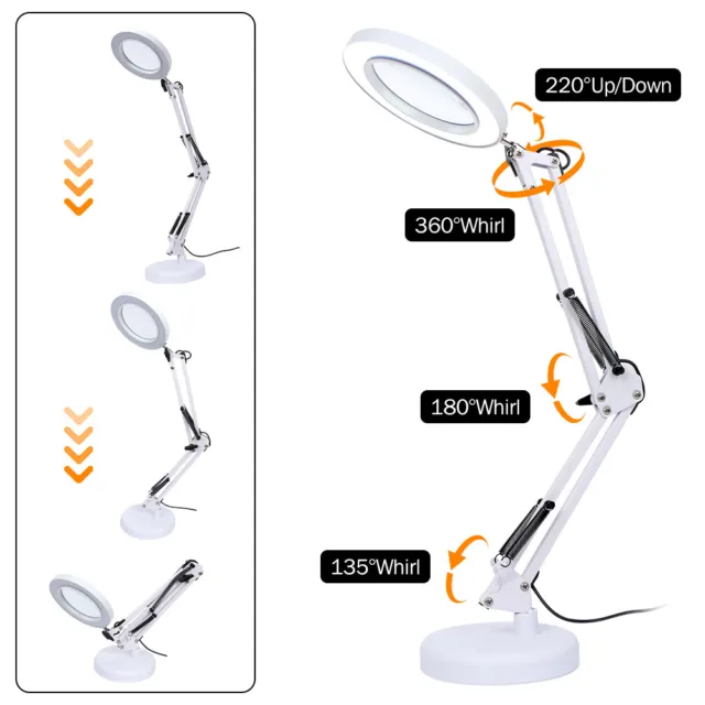10X Magnifying Glass Desk Light Magnifier LED Lamp Reading Lamp White UK