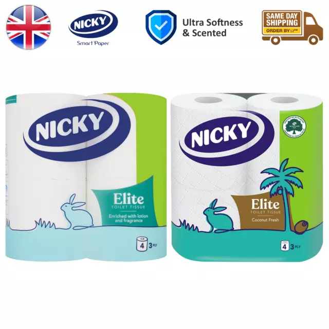 Nicky Elite Toilet Tissue Rolls Lotion Fragrance Coconut Fresh 3 Ply White Paper