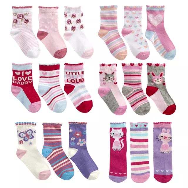 6 Pairs Baby Girls Design Socks Cotton Rich Novelty Floral Animals Infant New UK