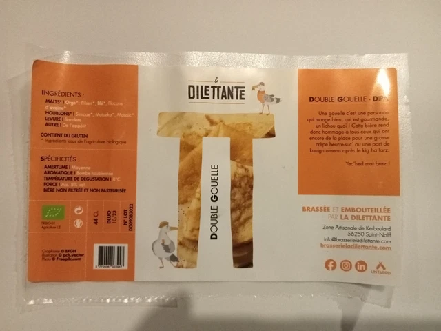 Etiquette de Bière : DOUBLE GOUELLE - Brass. La Dilettante - 56 France
