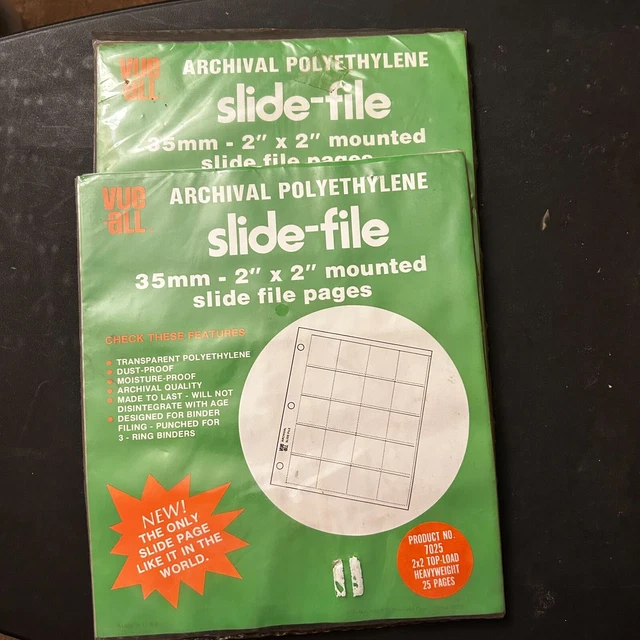 VUE ALL Slide-File 35mm 2 x 2 mounted TOP LOAD 25 pages archival polyethylene