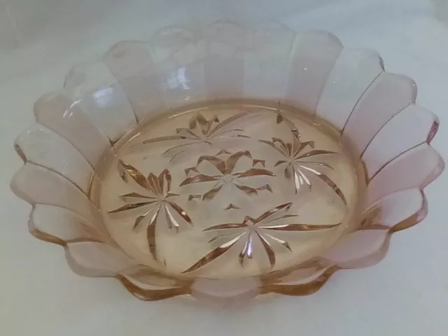 Sowerby Art Deco panelled bowl, in clear & frosted peach glass, 1930s vintage