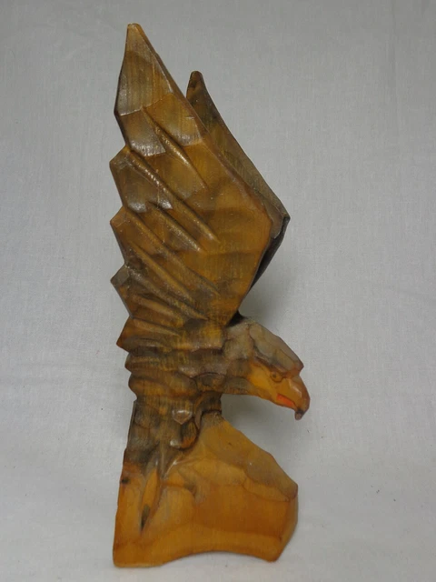 American Flying Eagle Figure Vtg Hand Carved Wood Statue Antique Bird Sculpture