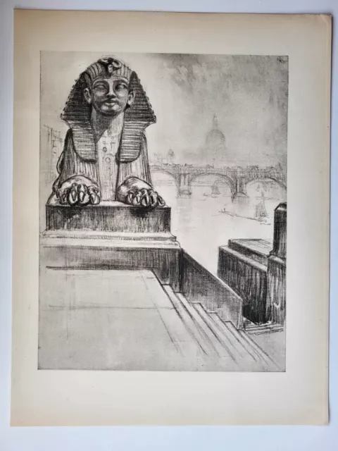 Old Antique Drawing Print 1928 The Sphinx London