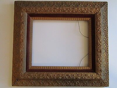 Very Ornate Wood Frame Painting Print Photo Antique 19Th Century Floral Motif