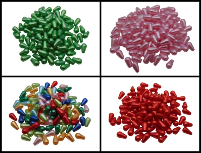 100 Pcs Acrylic Faux Pearl Teardrop Beads 10mm x 6mm Jewellery Drop Beading UK