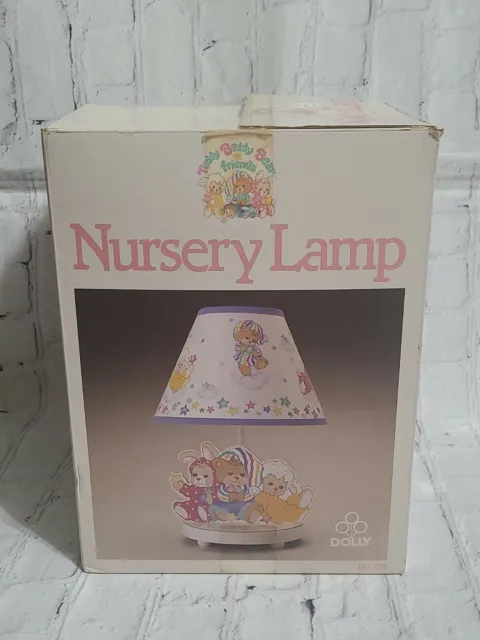 Vintage Teddy Bear & Friends Nursery Lamp & Shade Lamb Rabbit Pastel 80s Kitschy