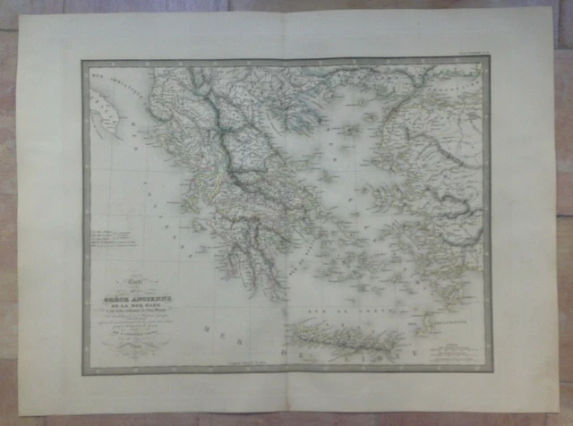 Greece Crete 1837 Andriveau-Goujon Large Antique Map 19Th Century