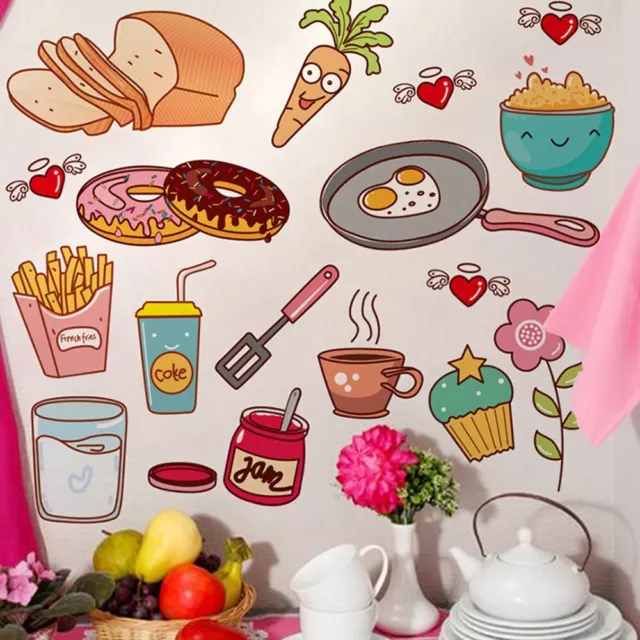 Adorables autocollants muraux de dessin animé pour cuisine et décoration de ma
