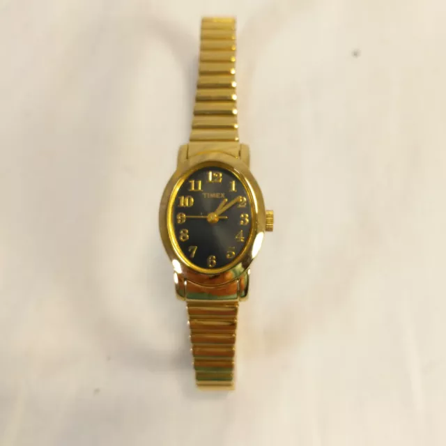 Timex Ladies Two-Tone Expansion Band Wristwatch Gold Tone Black Face T2M571