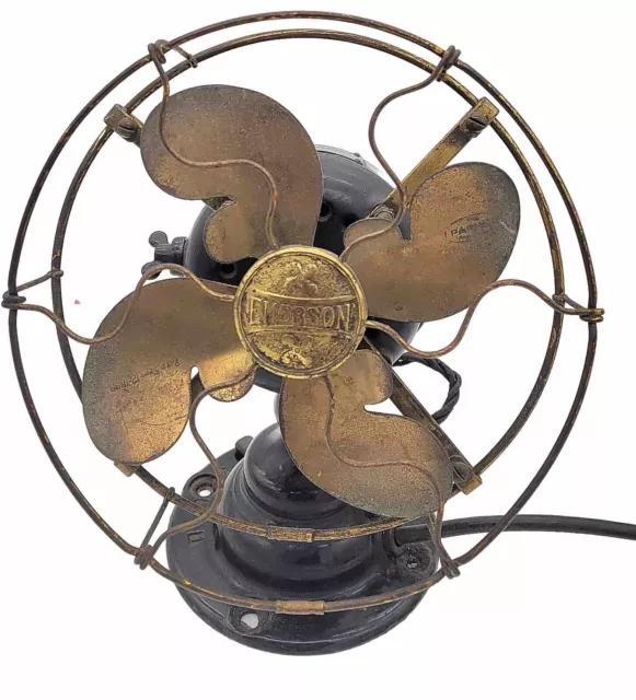 Circa 1914 Emerson Type 19644 8" Electric Desk Fan Brass Cage Blade