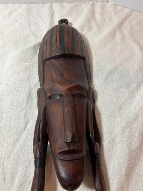 TRIBAL African Hand-Carved Wood Ceremonial MASK Wall Hanging Art VINTAGE! 14 X 4