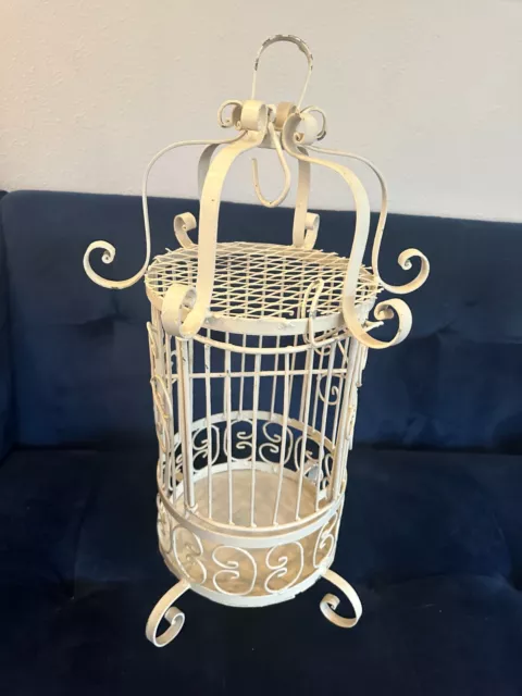 Vintage Wrought-Iron Bird Cage Shabby Chic Wedding Plant Hanger heavy 22"
