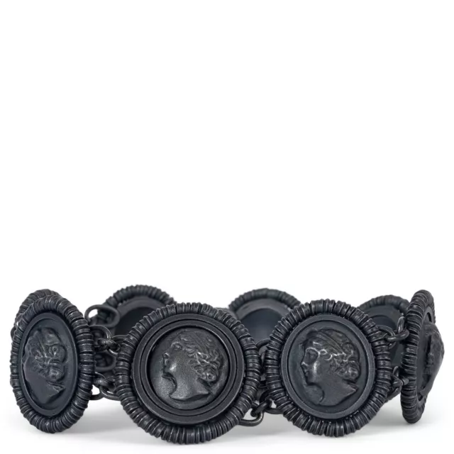 69502 auth BOTTEGA VENETA  black 2011 OXIDIZED STERLING CAMEO Bracelet