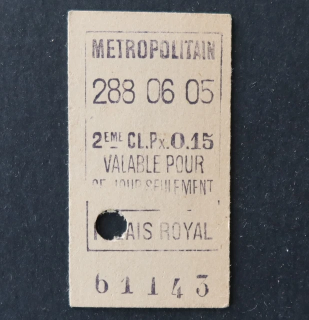 ANCIEN TICKET PARIS Métro 1906 PALAIS ROYAL 61143 RATP Metropolitain 28 EUR 5,00 PicClick FR