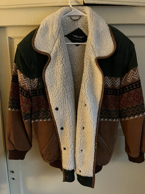 Vintage VTG Pelle Jacket Leather Navajo Pattern Men’s Small Brown Green Rare
