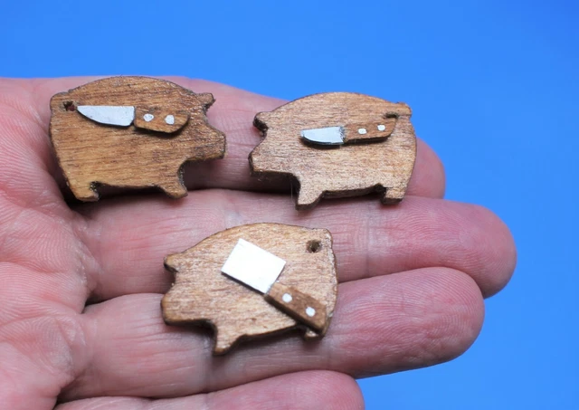 Original OOAK Mini Dollhouse Antique Style PIG Cutting Board & Knife N Woolmer 2