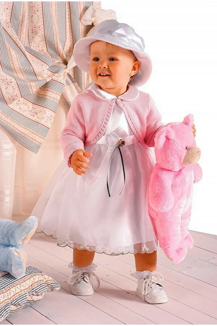 Abito da battesimo bambina (3pz) vestito femminuccia cerimonia bianco rosa c 335