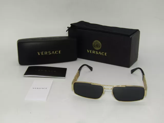 Versace VE2257 Greca Metal Sunglasses Gold/Dark Gray VE2257