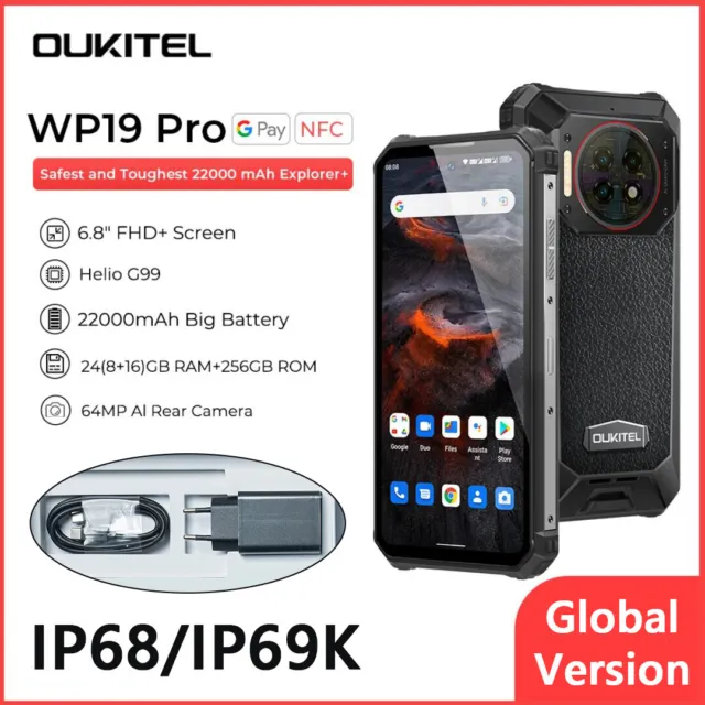Smartphone resistente Oukitel WP19 Pro 22000mAh 24GB+256GB 64MP 120Hz Helio G99 33W