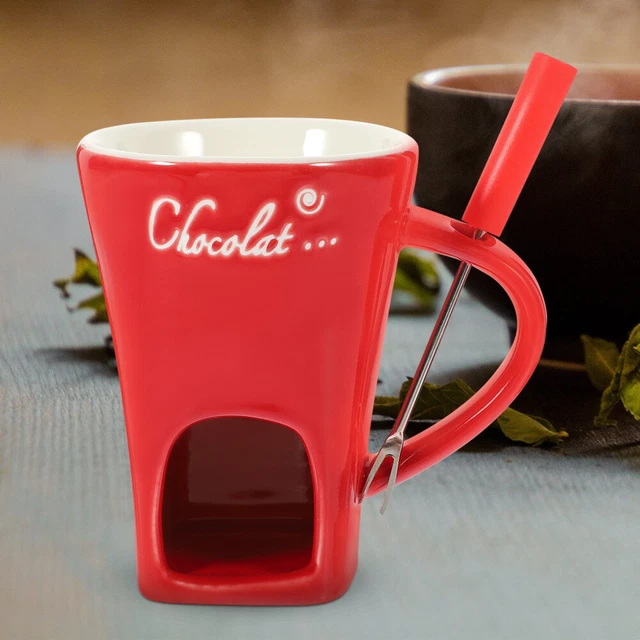 Tasse à Fondue En Céramique - Avec Fourchette, Pour Chocolat, Fromage, Sauce, Idéal Apéritif Ou Dessert