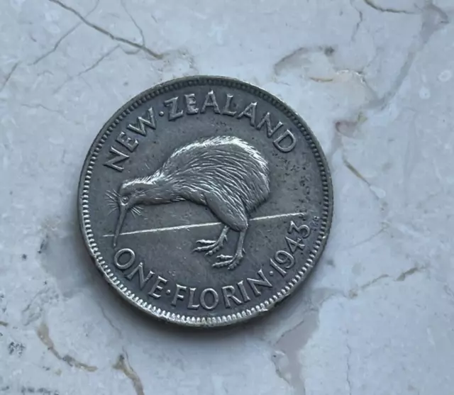 1943 New Zealand 1 One Florin - Silver