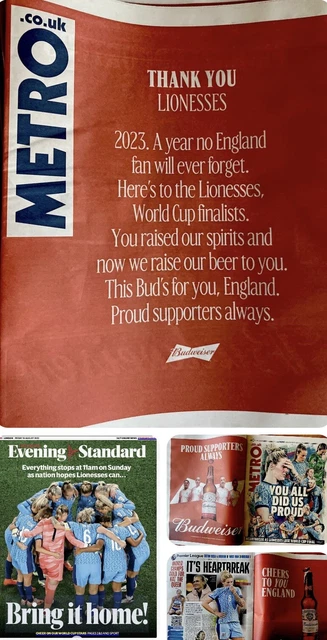 2x Football World Cup Final Spain Lionesses Proud Great Ads UK Newspaper Aug 21