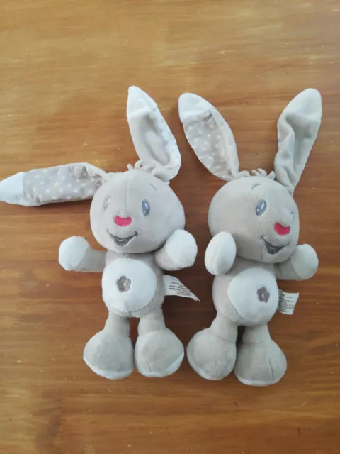 Doudou Peluche Auchan Lapin Marron Étoile Blanc Nez rose  Cœur Coeur Fleur