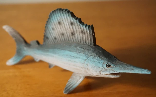 Wood Carved Swordfish Figurine Rustic Tropical Fishing Beach Sailing Home Decor