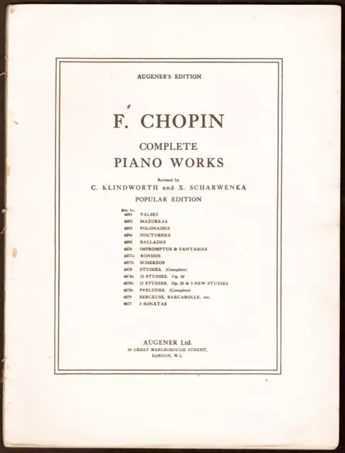 Edition　UK　6091:　Complete　£3.75　PicClick　F　Piano　Chopin　Valses　Works　Popular　AUGENER'S　EDITION